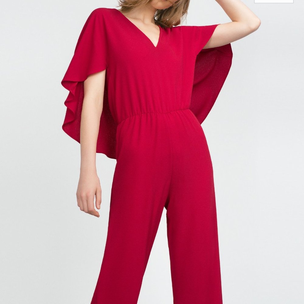 Zara Red Cape Jumpsuit - US XS - Picture 3 of 4